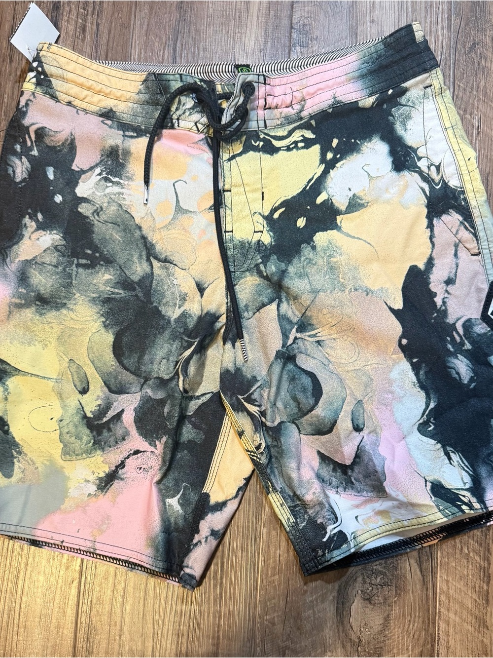 Volcom Men's Tie-Dye Swim Shorts - Black, Pink, Yellow